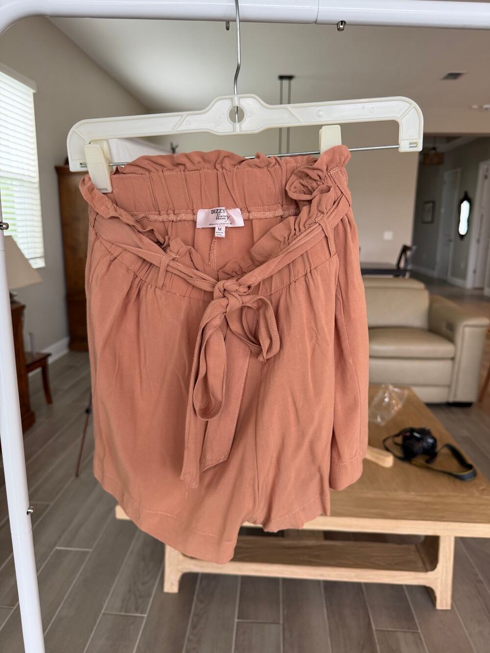 Dizzy Lizzy Rust Paperbag High Waist Tie Shorts Size M